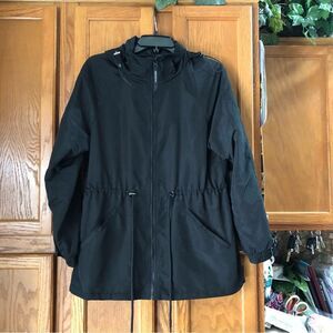 ZYIA Active Black Full Zip Drawstring Waist Utility Jacket Removable Hood - M